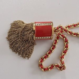 New Rare Juicy Couture Gold Tone Statement red enamel tassel Necklace, 28”